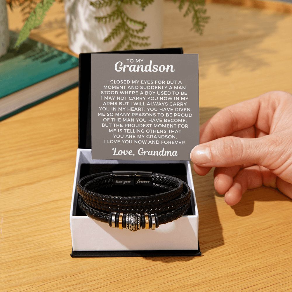 Gift For Grandson From Grandma | Proudest Leather Bracelet 0860BT4