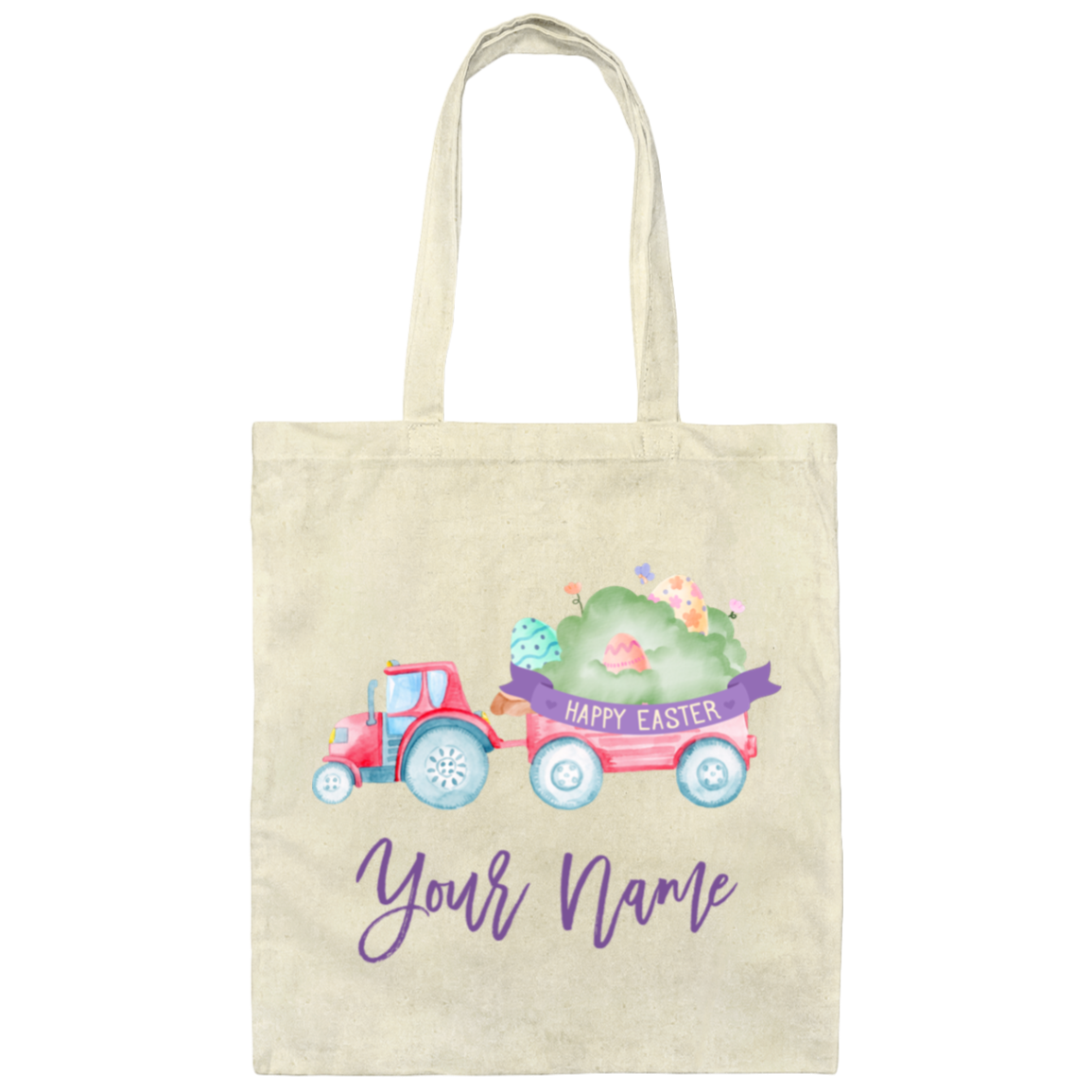 Personalized Easter Egg Tractor Canvas Tote Bag TB04A