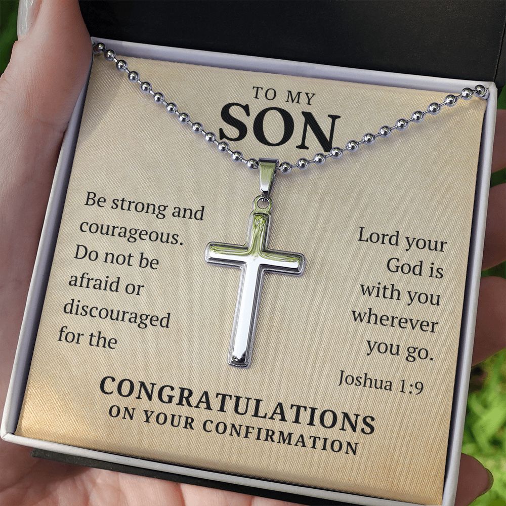 Confirmation Gift For Boy | Be Strong Cross Necklace 0803CN