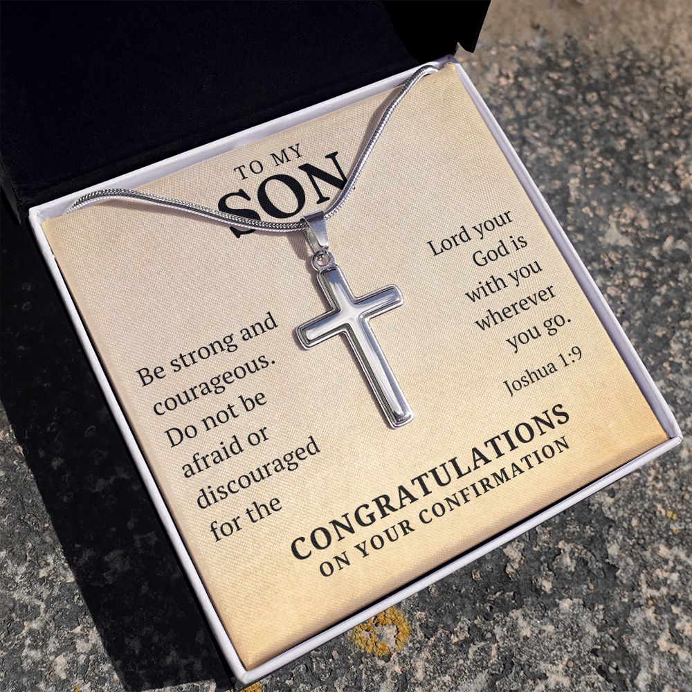 Confirmation Gift For Boy - Son | Be Strong Cross Necklace 0804T1SSCN
