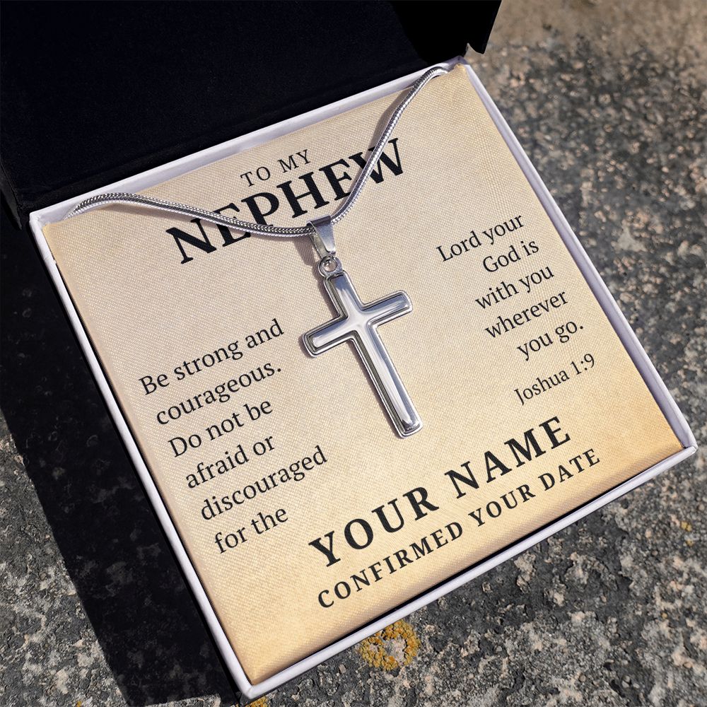 Personalized Confirmation Gift For Boy - Nephew | Be Strong Cross Necklace 0806T2SSN