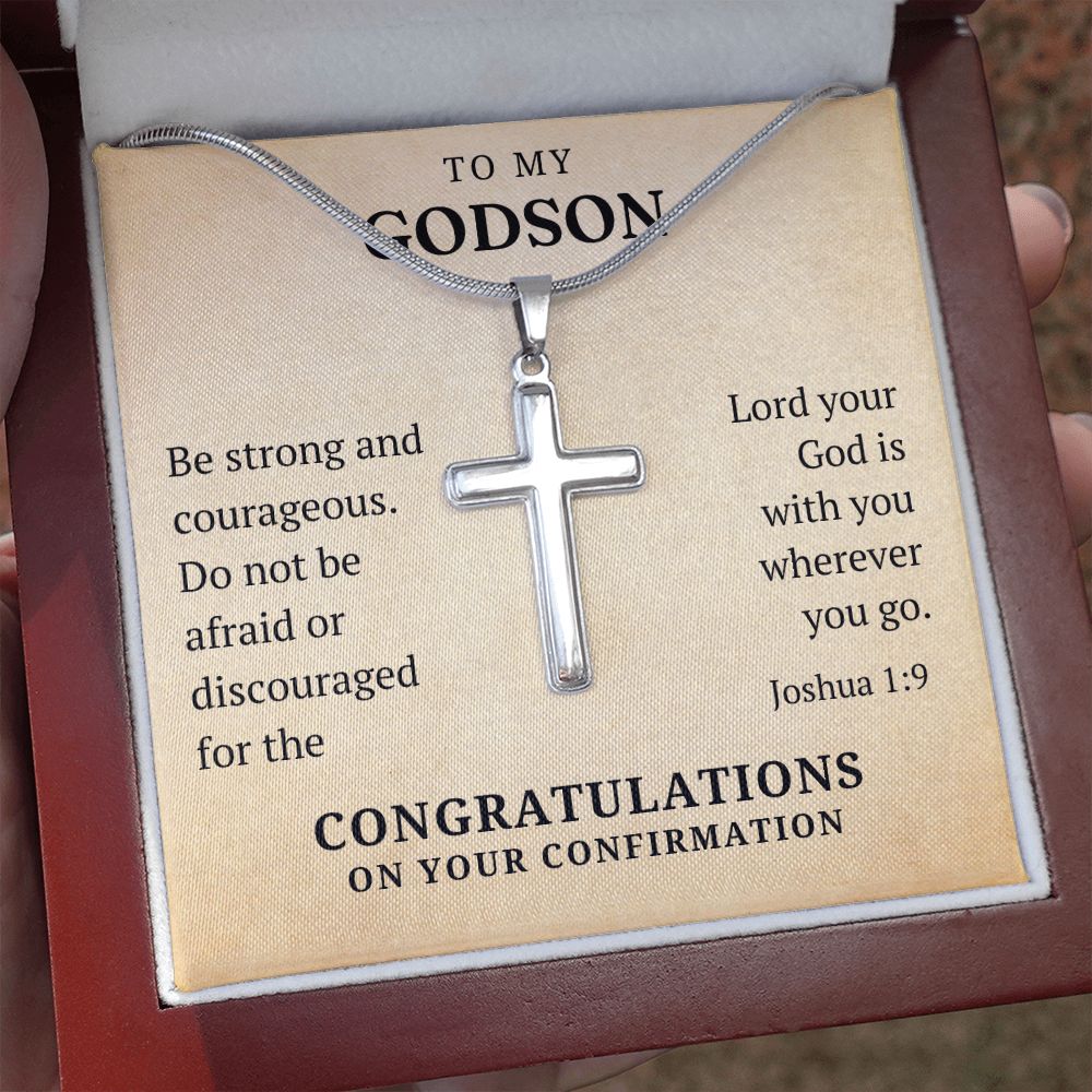 Confirmation Gift For Boy - Godson | Be Strong Cross Necklace 0826T1SSCN