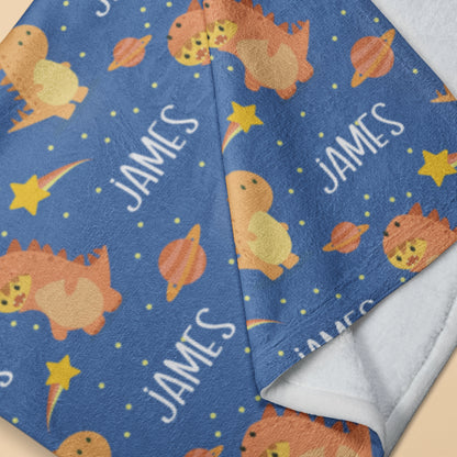 Personalized Gift | Custom Name Dinosaur and Space Blanket For Kids BL-10