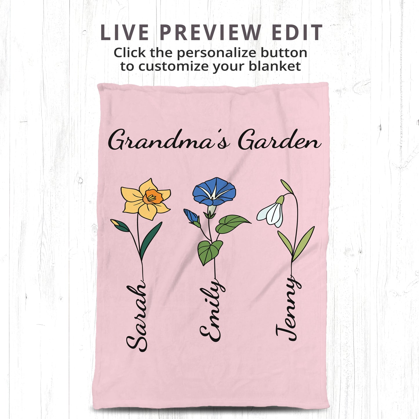 Personalized Gift | Custom Blanket For Grandmother | Grandma's Garden BL-08