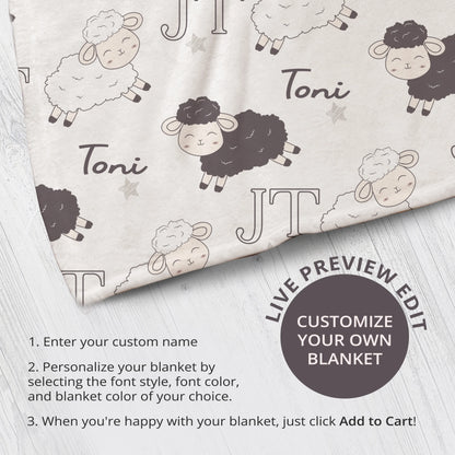 Personalized Gift | Custom Name Blanket For Kids | Happy Sheep BL-17