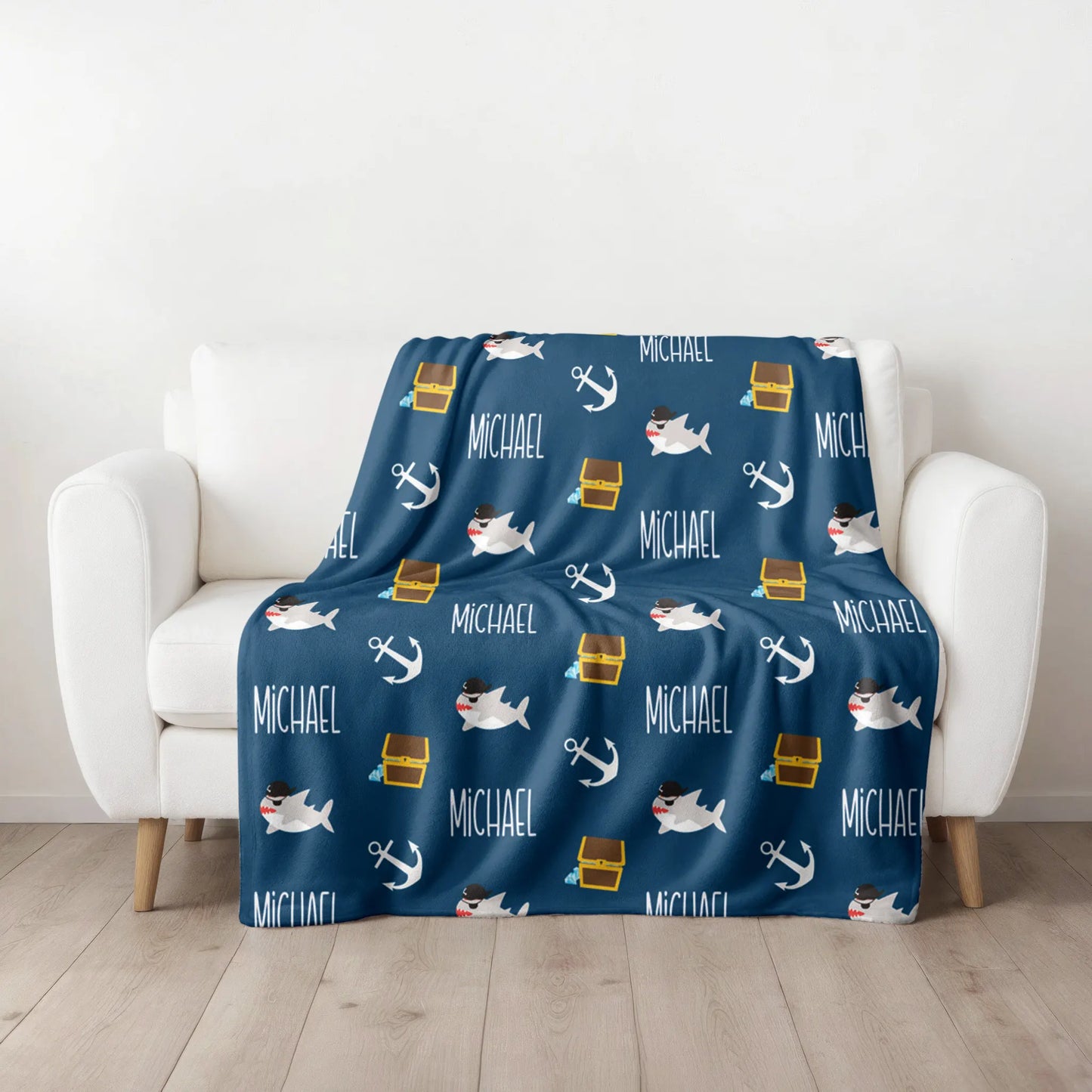 Personalized Gift | Custom Name Shark Pirate Blanket For Kids BL-12