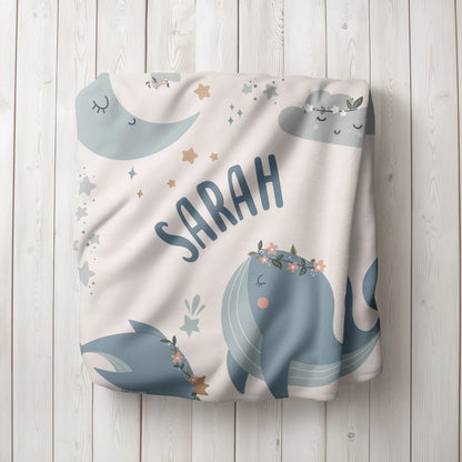 Personalized Gift | Custom Name Blanket For Kids | Magical Whale BL-19