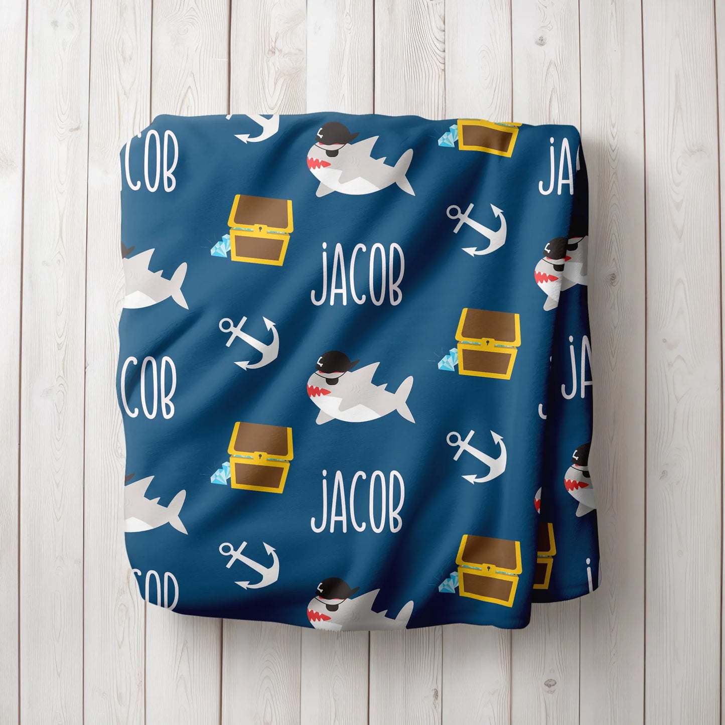 Personalized Gift | Custom Name Shark Pirate Blanket For Kids BL-12