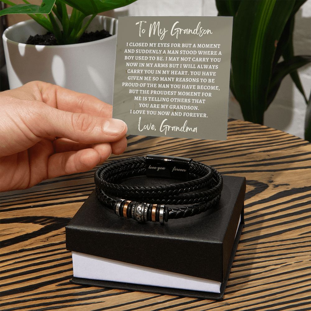 Gift For Grandson From Grandma | Proudest Leather Bracelet 0860BT5