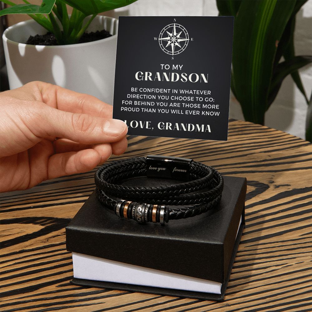 Gift For Grandson From Grandma | Proud Leather Bracelet 0857BT2