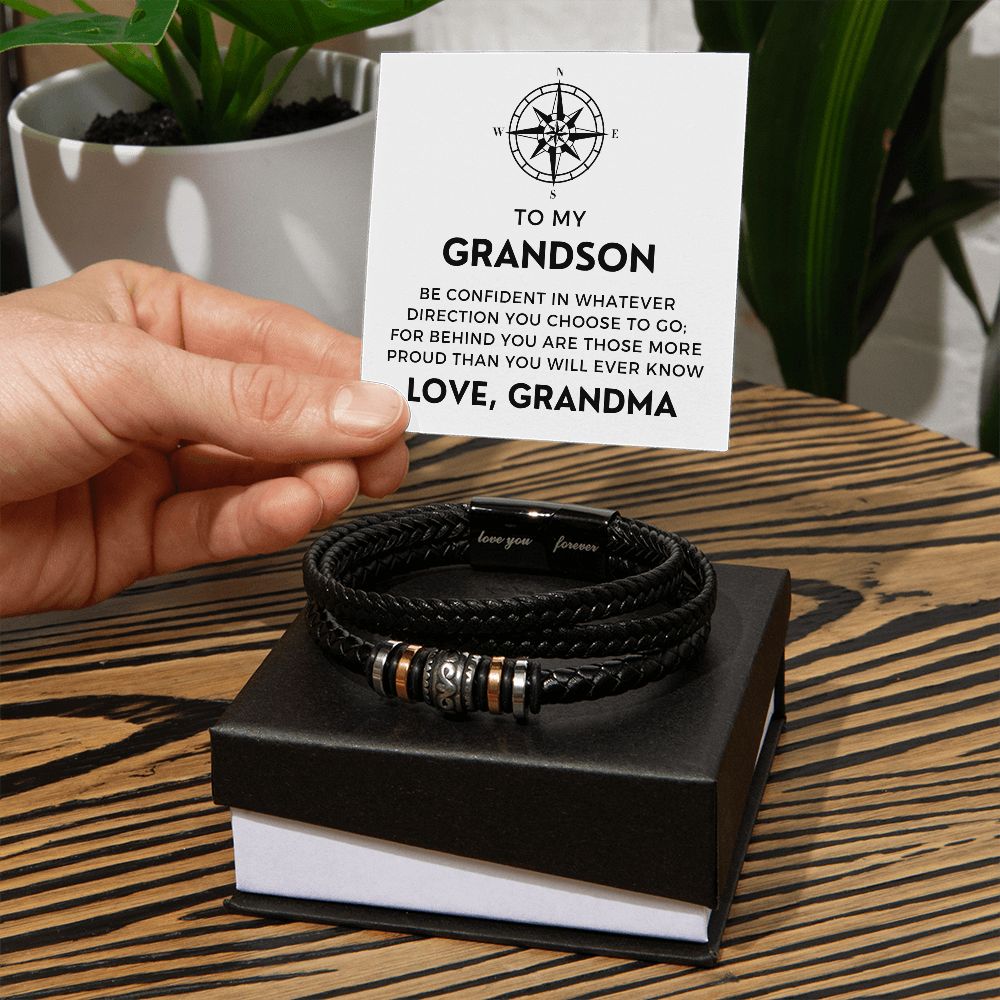 Gift For Grandson From Grandma | Proud Leather Bracelet 0857BT1