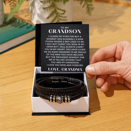 Gift For Grandson From Grandma | Proudest Leather Bracelet 0860BT2