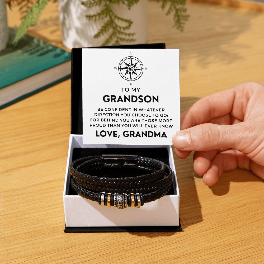 Gift For Grandson From Grandma | Proud Leather Bracelet 0857BT1