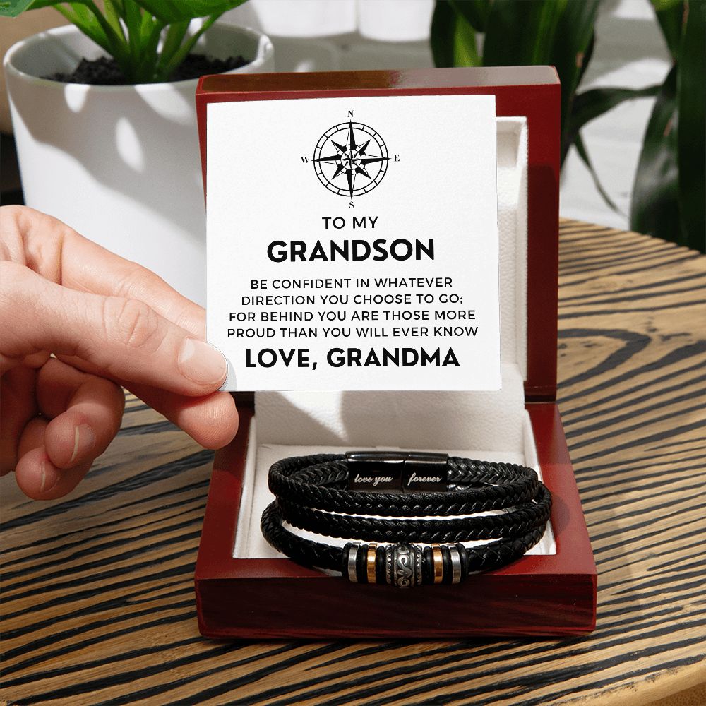 Gift For Grandson From Grandma | Proud Leather Bracelet 0857BT1