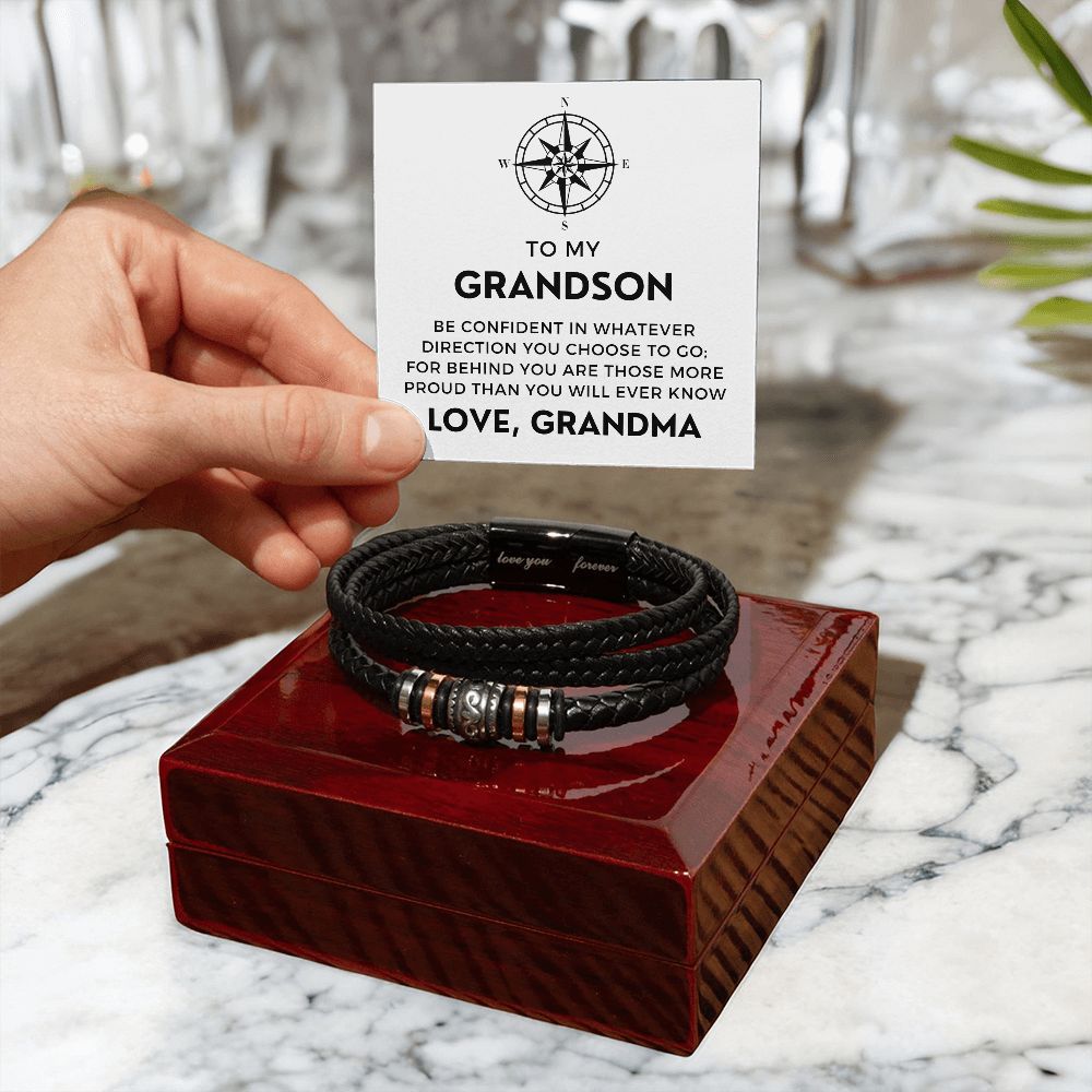 Gift For Grandson From Grandma | Proud Leather Bracelet 0857BT1