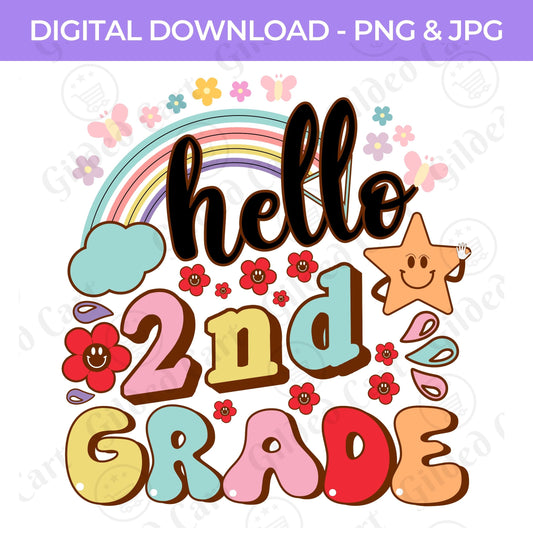 Back To School | Hello Second Grade PNG, JPG Teacher School, Digital Download 058