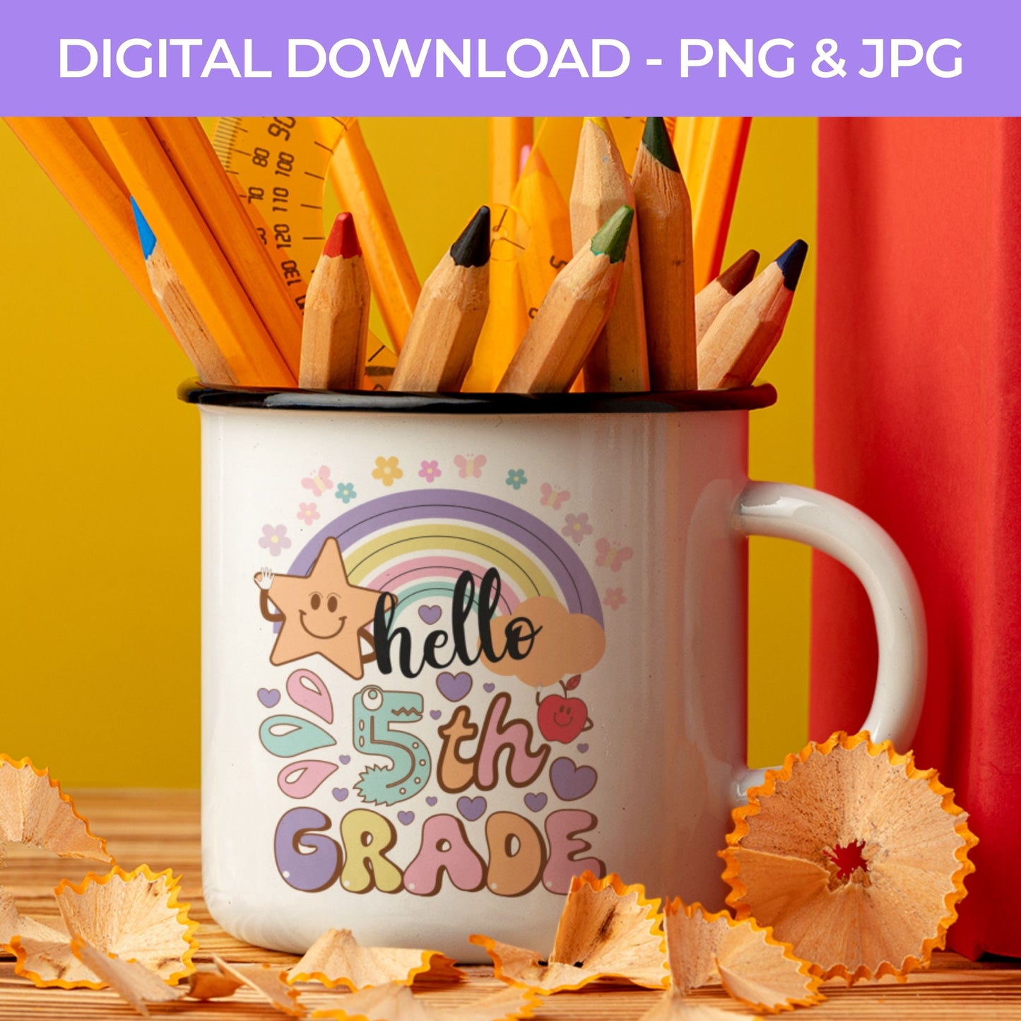 Back To School | Hello Fifth Grade PNG, JPG Teacher School, Digital Download 061