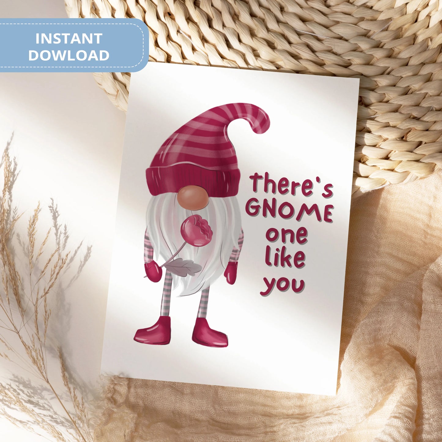 Valentines Card Printable Digital Download  | There's Gnome One Like You 38