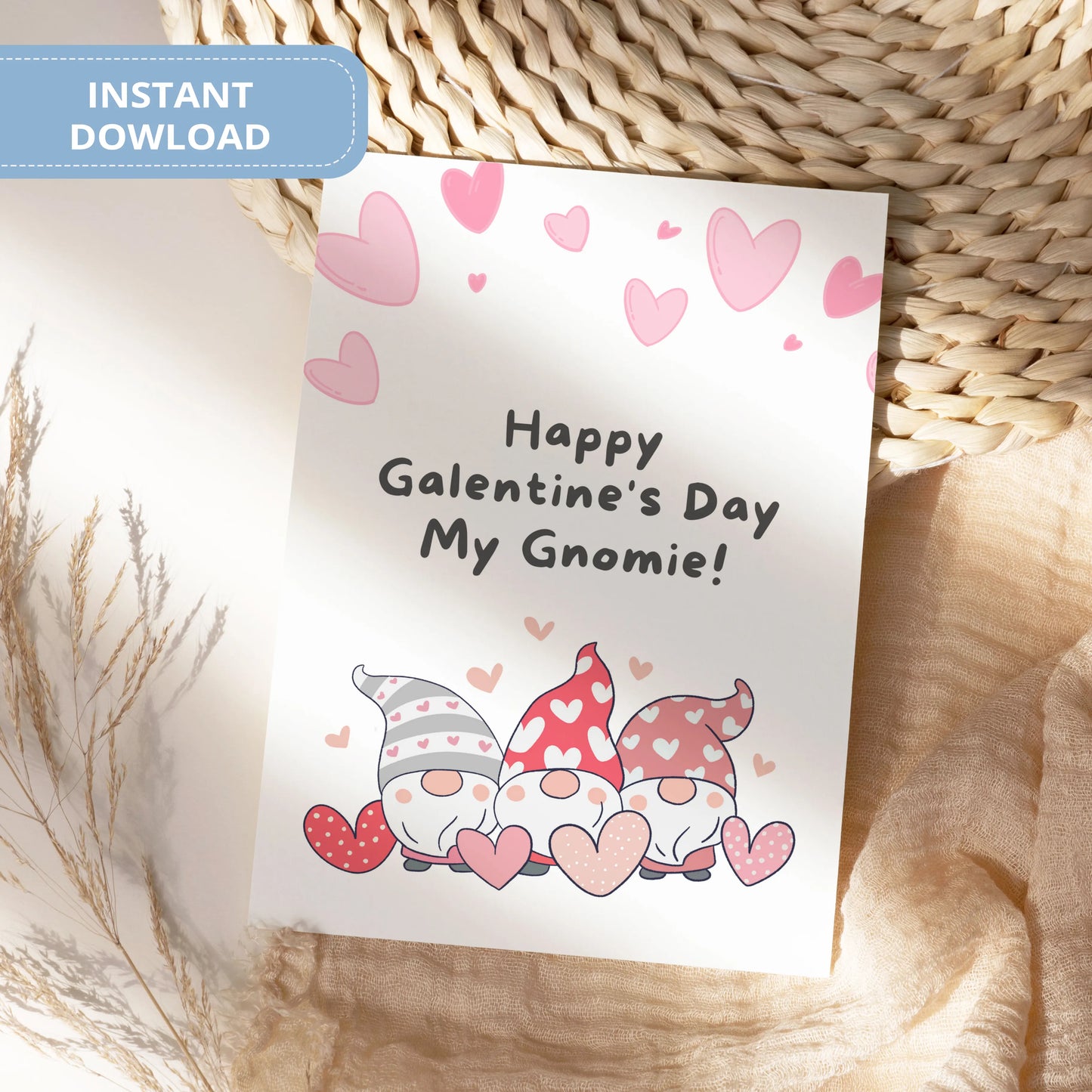 Valentines Card Printable Digital Download  | Happy Galentine's Day My Gnomie 33