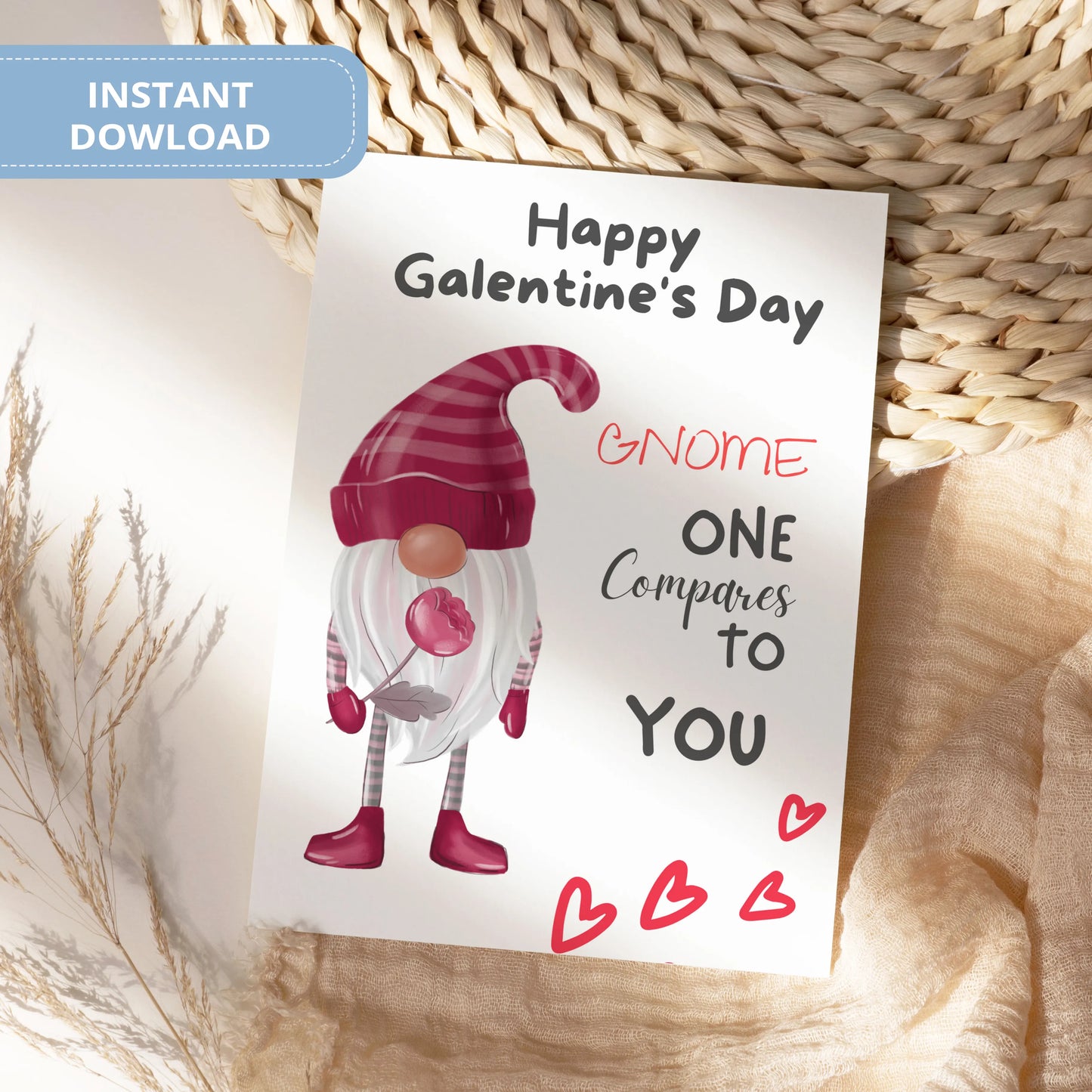 Valentines Card Printable Digital Download  | Happy Galentine's Day My Gnomie 34