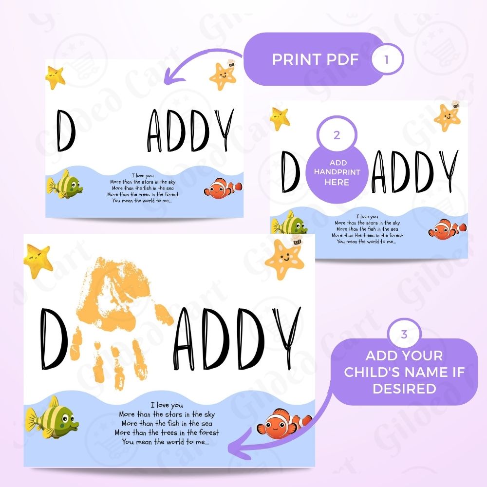 Printable Handprint Art |Father's Day Birthday Digital Download Gift for Dad 032