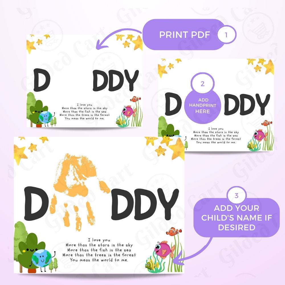 Printable Handprint Art |Father's Day Birthday Digital Download Gift for Dad 034