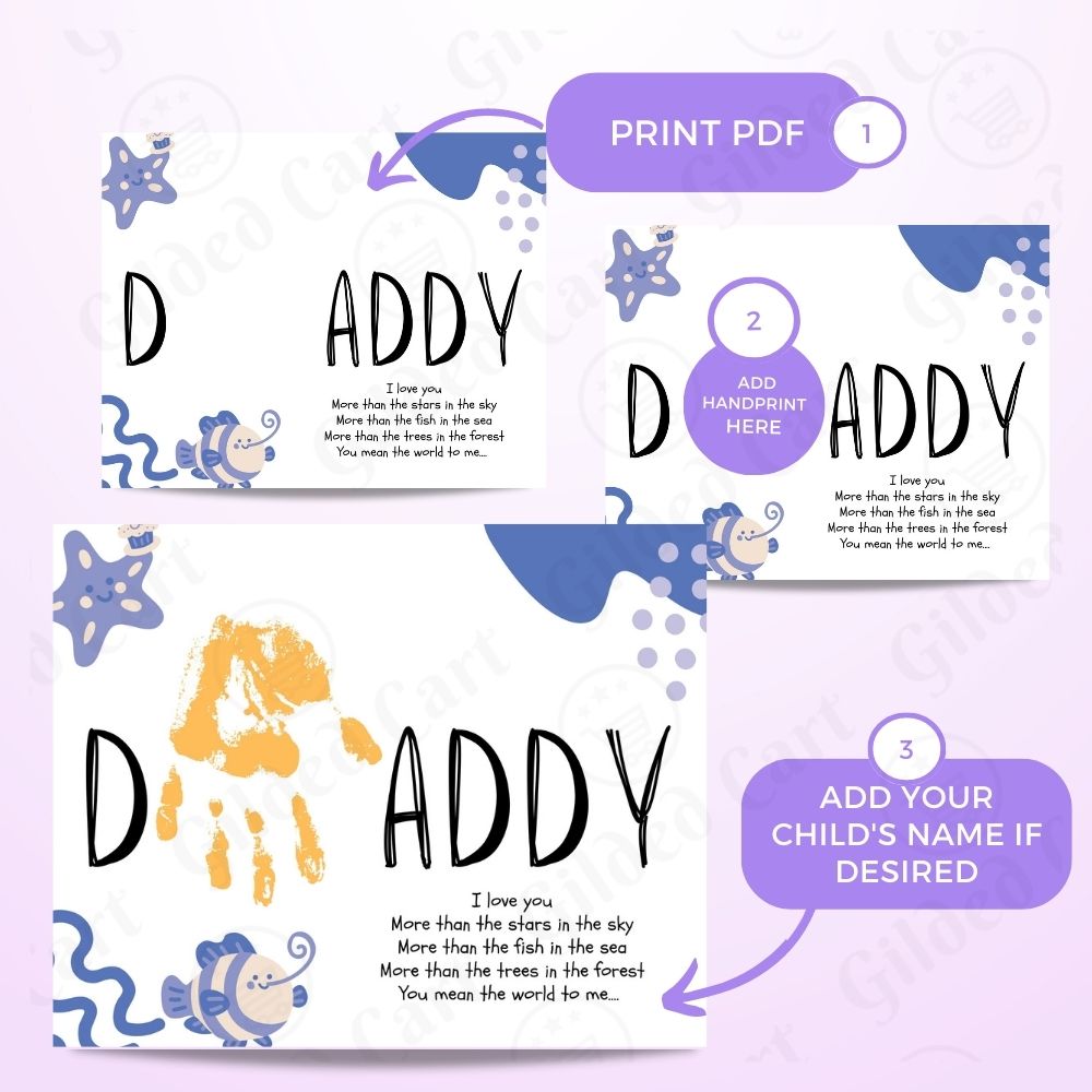 Printable Handprint Art |Father's Day Birthday Digital Download Gift for Dad 033