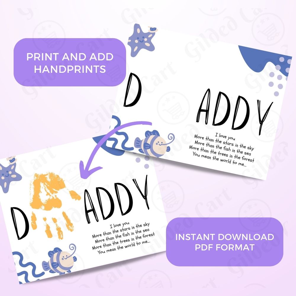 Printable Handprint Art |Father's Day Birthday Digital Download Gift for Dad 033