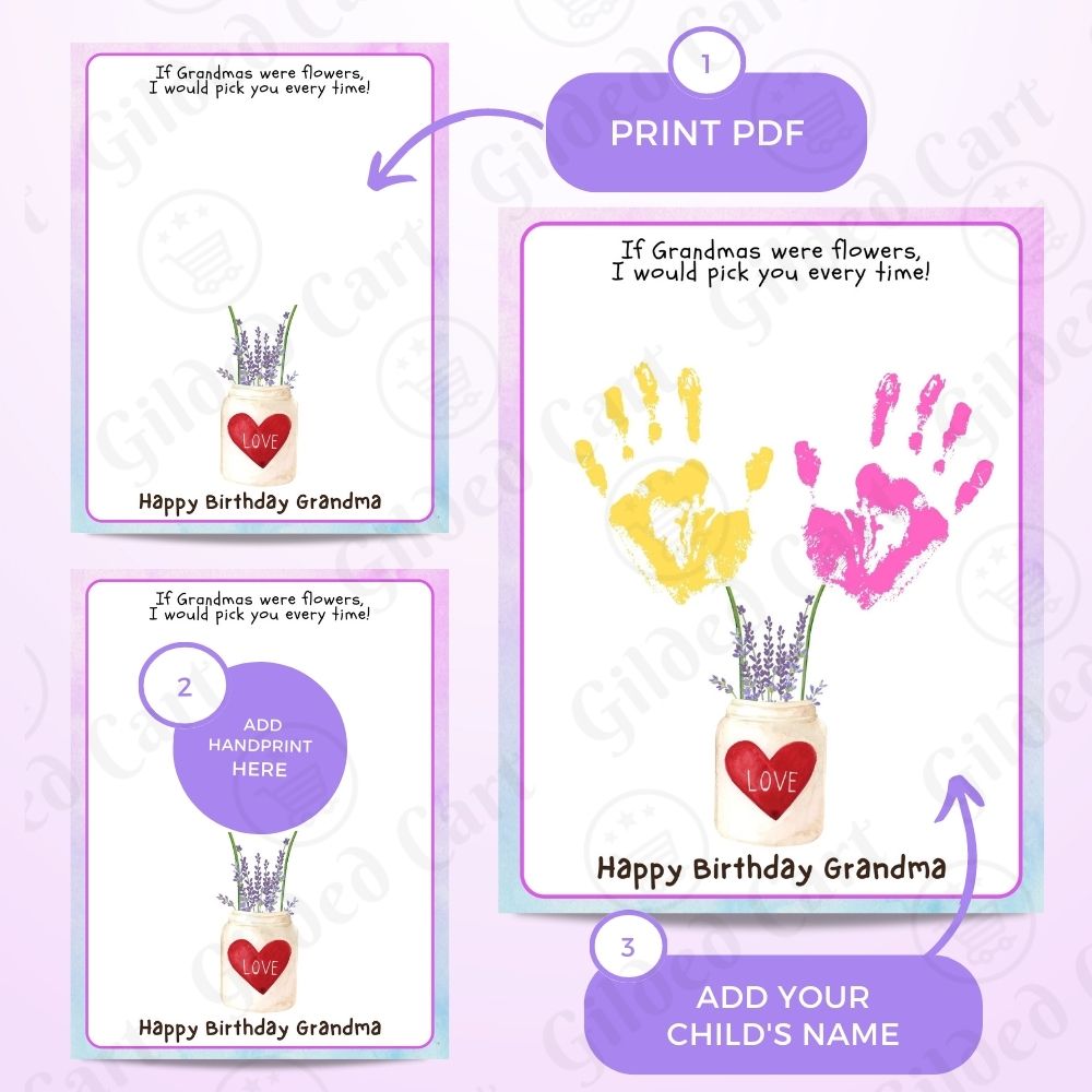 Printable Handprint Art | Birthday Digital Download Gift for Grandma 05