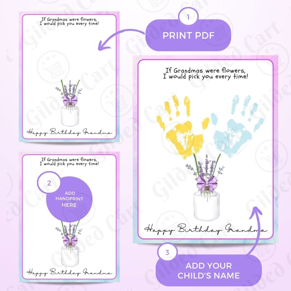 Printable Handprint Art | Birthday Digital Download Gift for Grandma 06