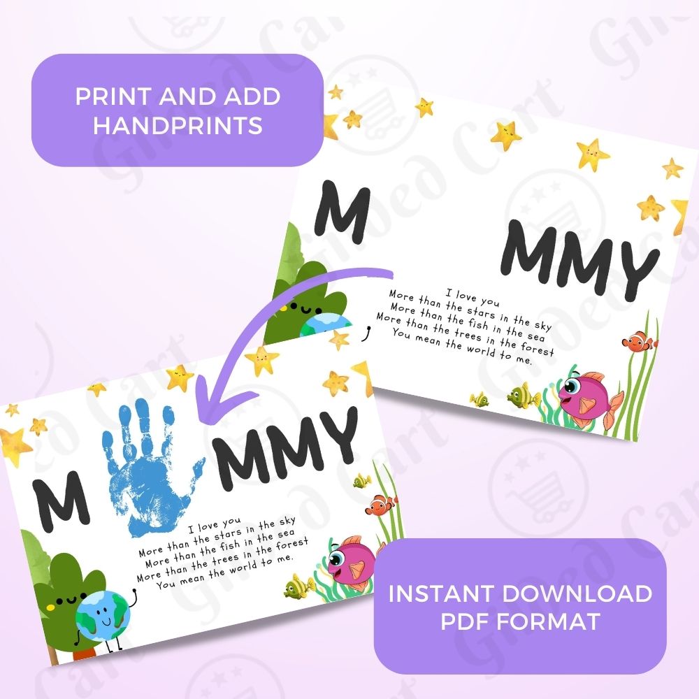 Printable Handprint Art | Mother's Day Birthday Digital Download Gift for Mommy 015