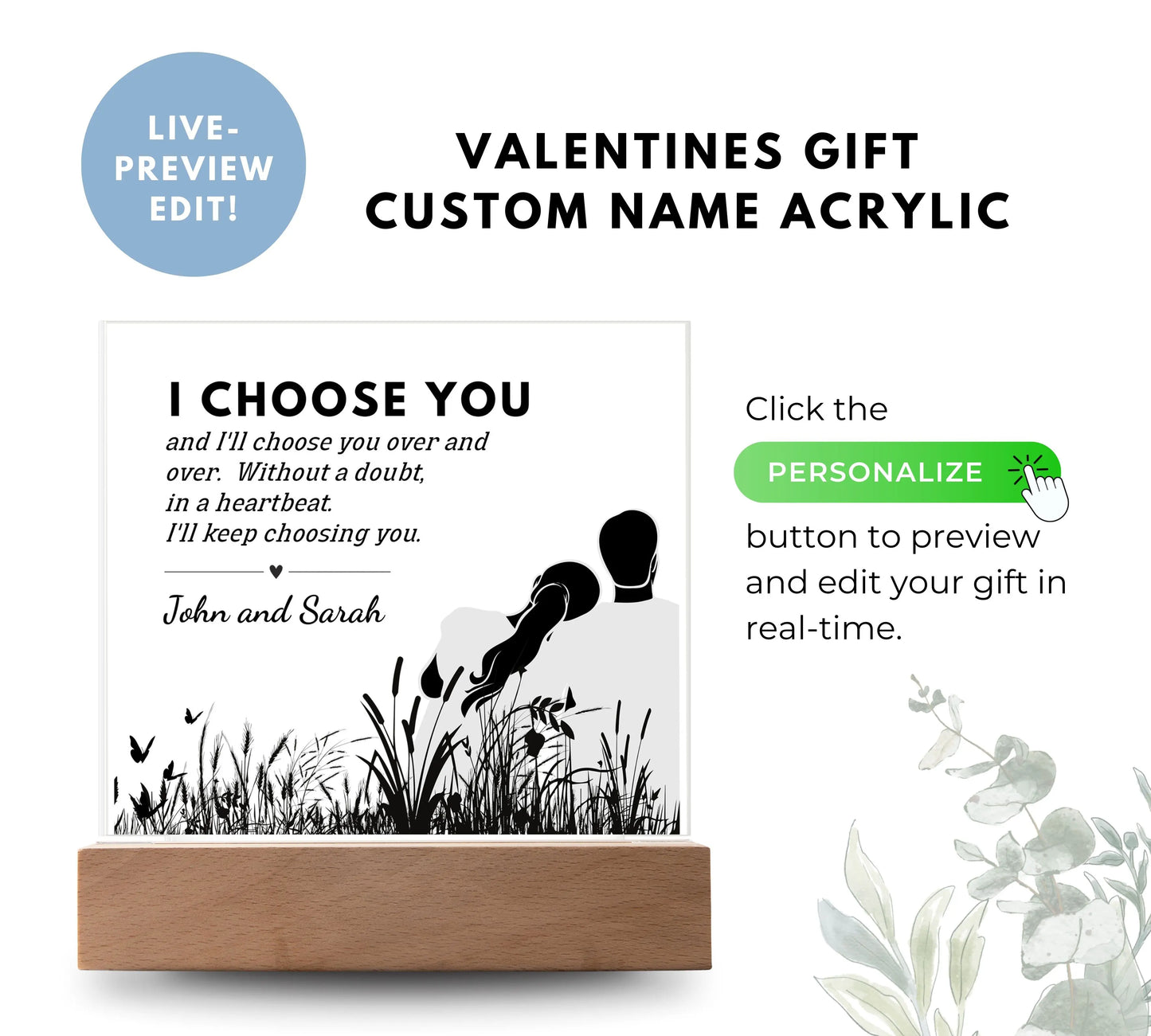 Valentines Gift | Custom Name Acrylic Plaque | I Choose You