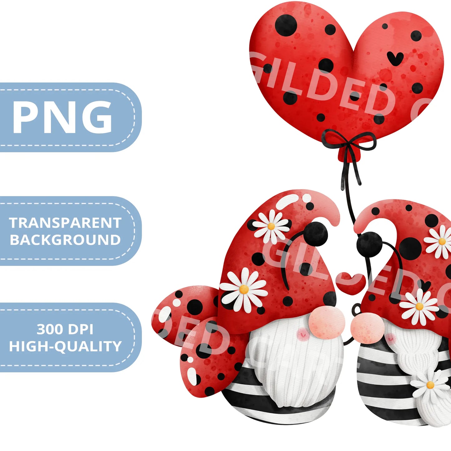 Valentines Printable Digital Download  | Lady Bug Gnome Clipart PNG 48