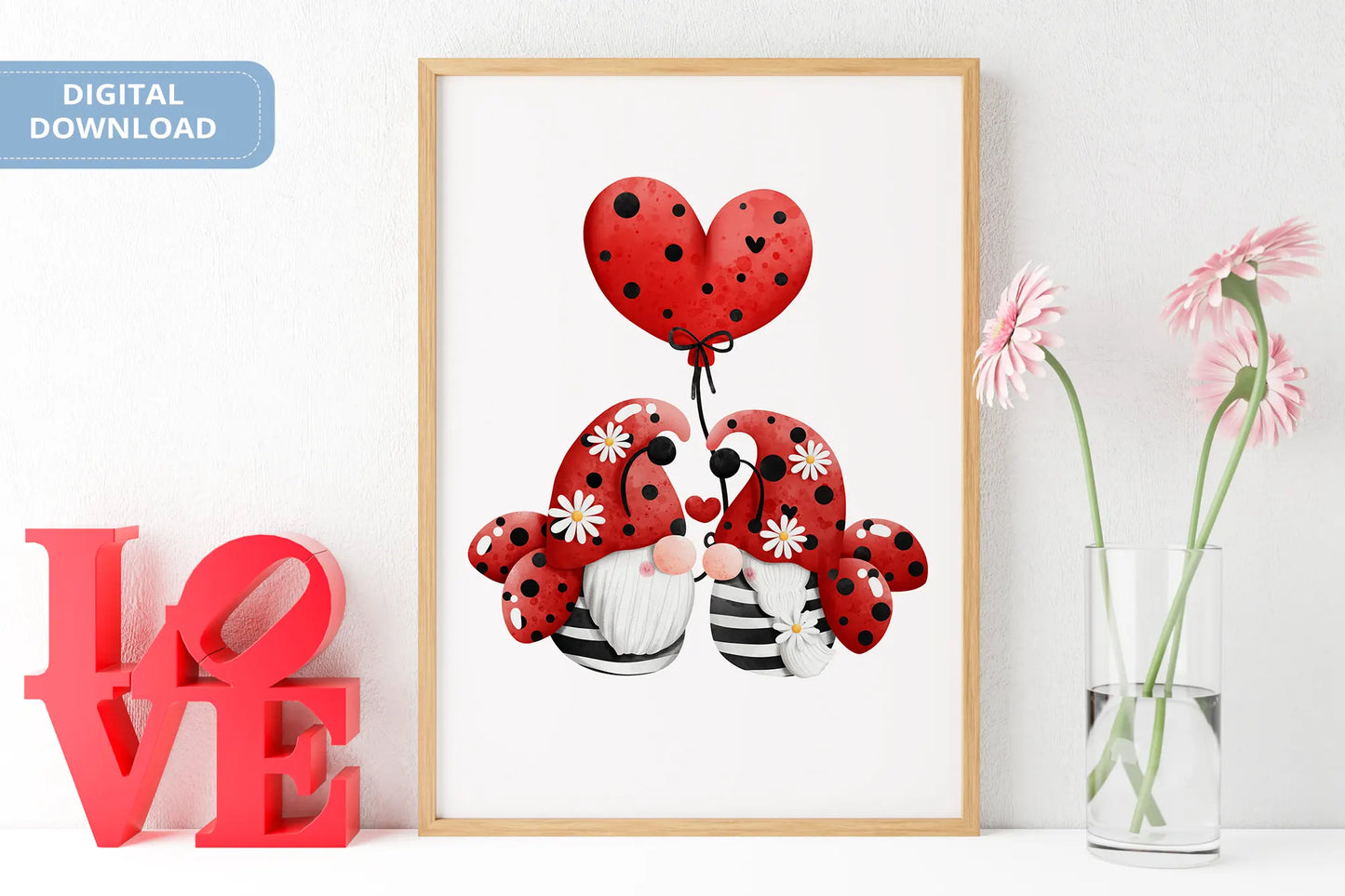 Valentines Printable Digital Download  | Lady Bug Gnome Clipart PNG 48