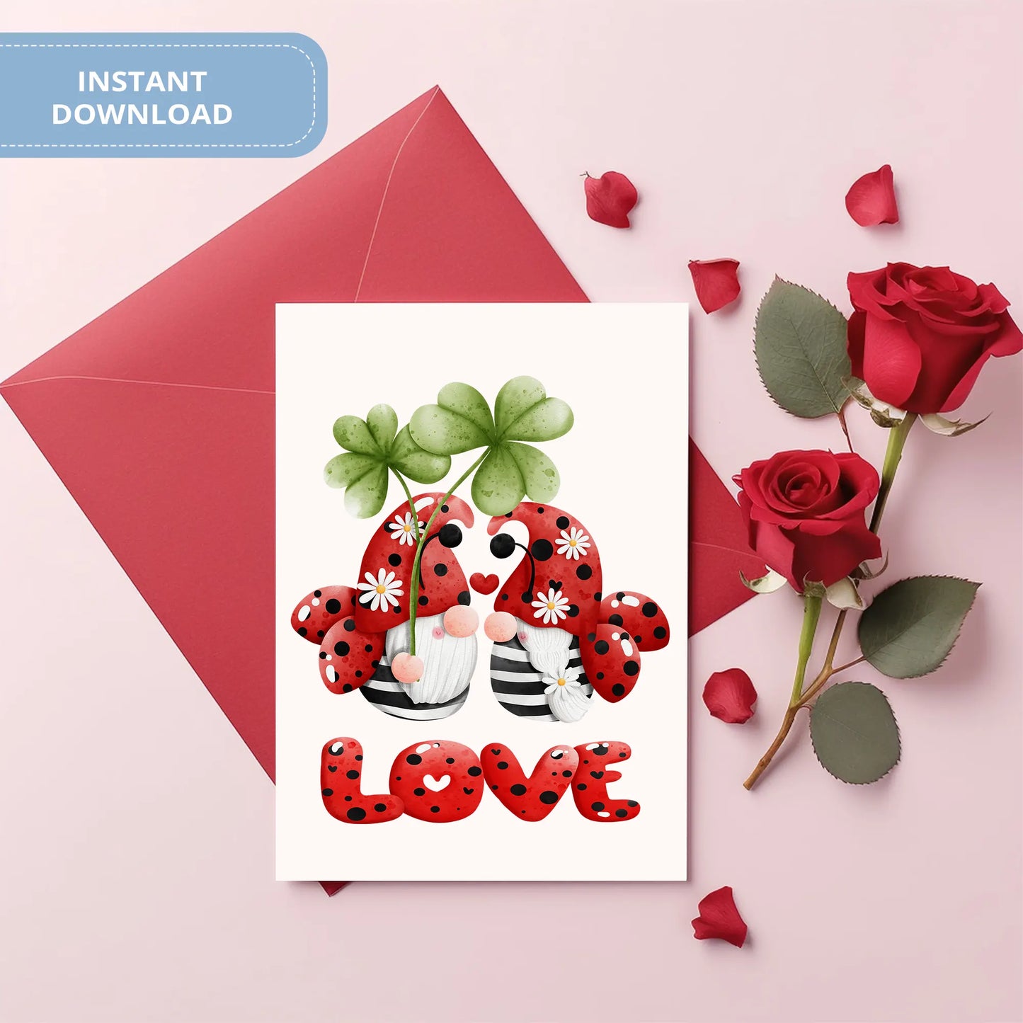 Valentines Printable Digital Download  | Lady Bug Gnome Clipart PNG 46