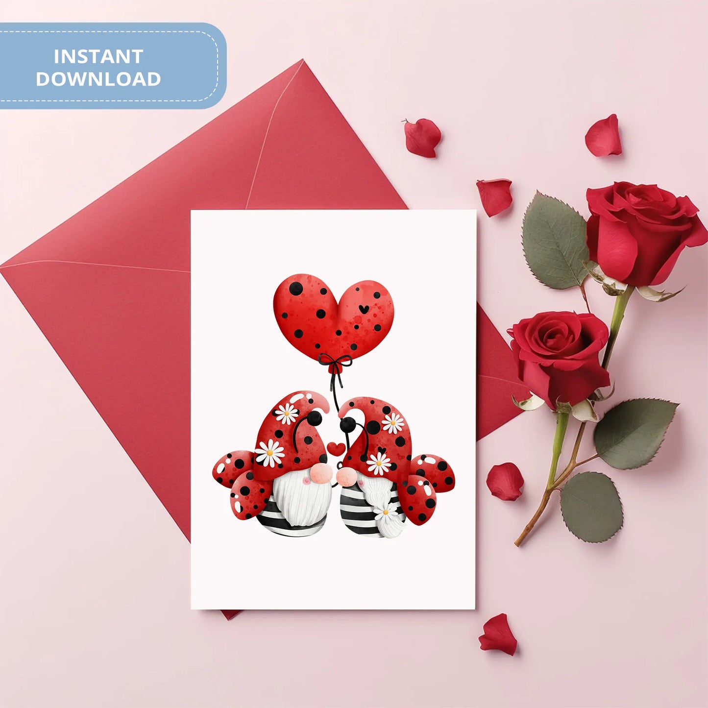 Valentines Printable Digital Download  | Lady Bug Gnome Clipart PNG 48