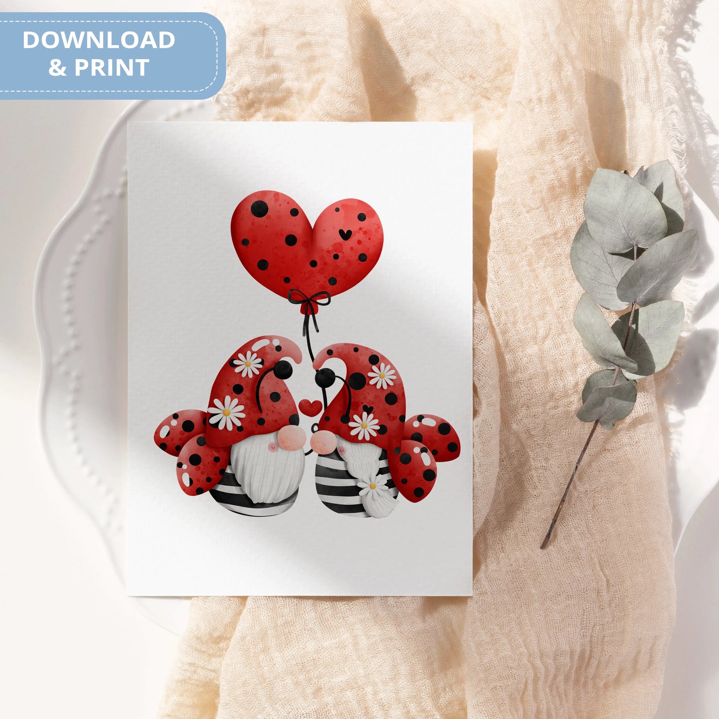 Valentines Printable Digital Download  | Lady Bug Gnome Clipart PNG 48