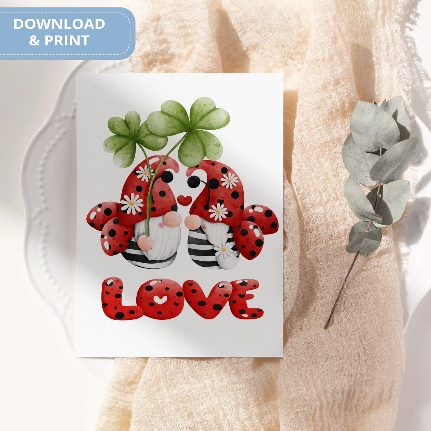 Valentines Printable Digital Download  | Lady Bug Gnome Clipart PNG 46