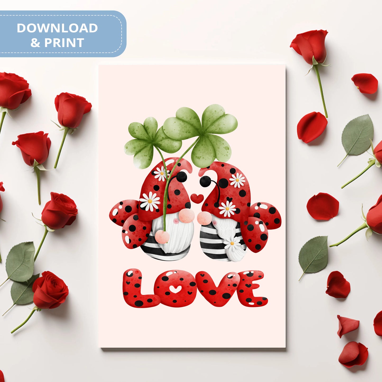 Valentines Printable Digital Download  | Lady Bug Gnome Clipart PNG 46