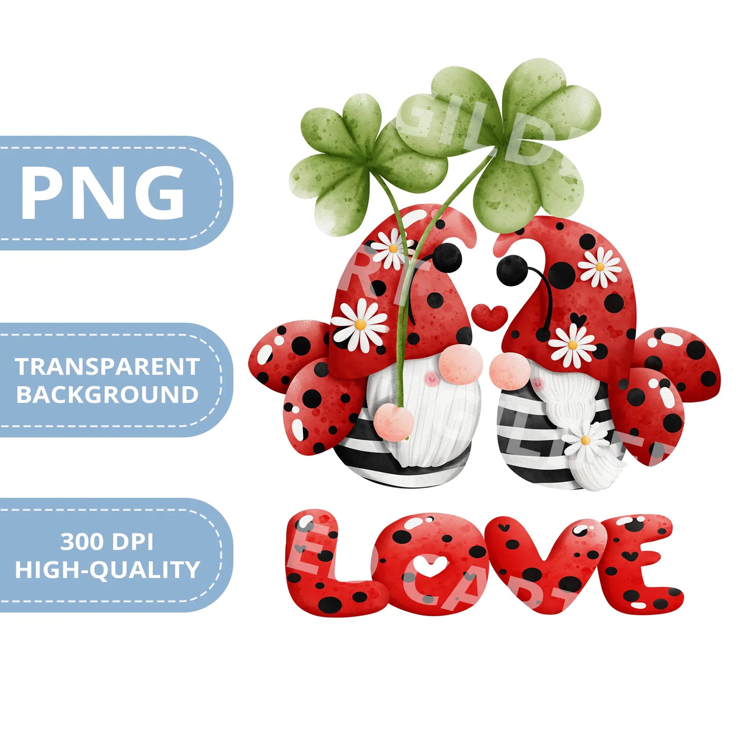 Valentines Printable Digital Download  | Lady Bug Gnome Clipart PNG 46