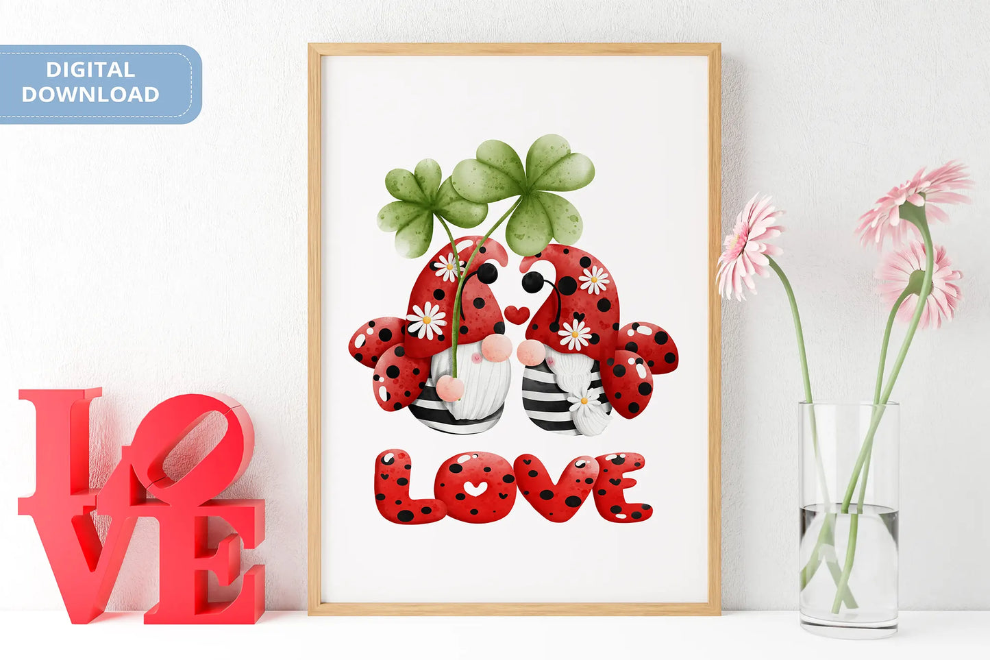 Valentines Printable Digital Download  | Lady Bug Gnome Clipart PNG 46