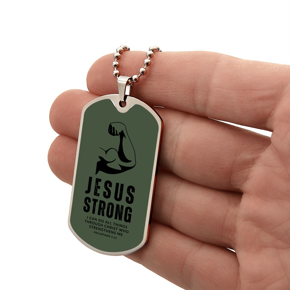Christian Gifts For Men - Jesus Strong Dog Tag Necklace 13DTN