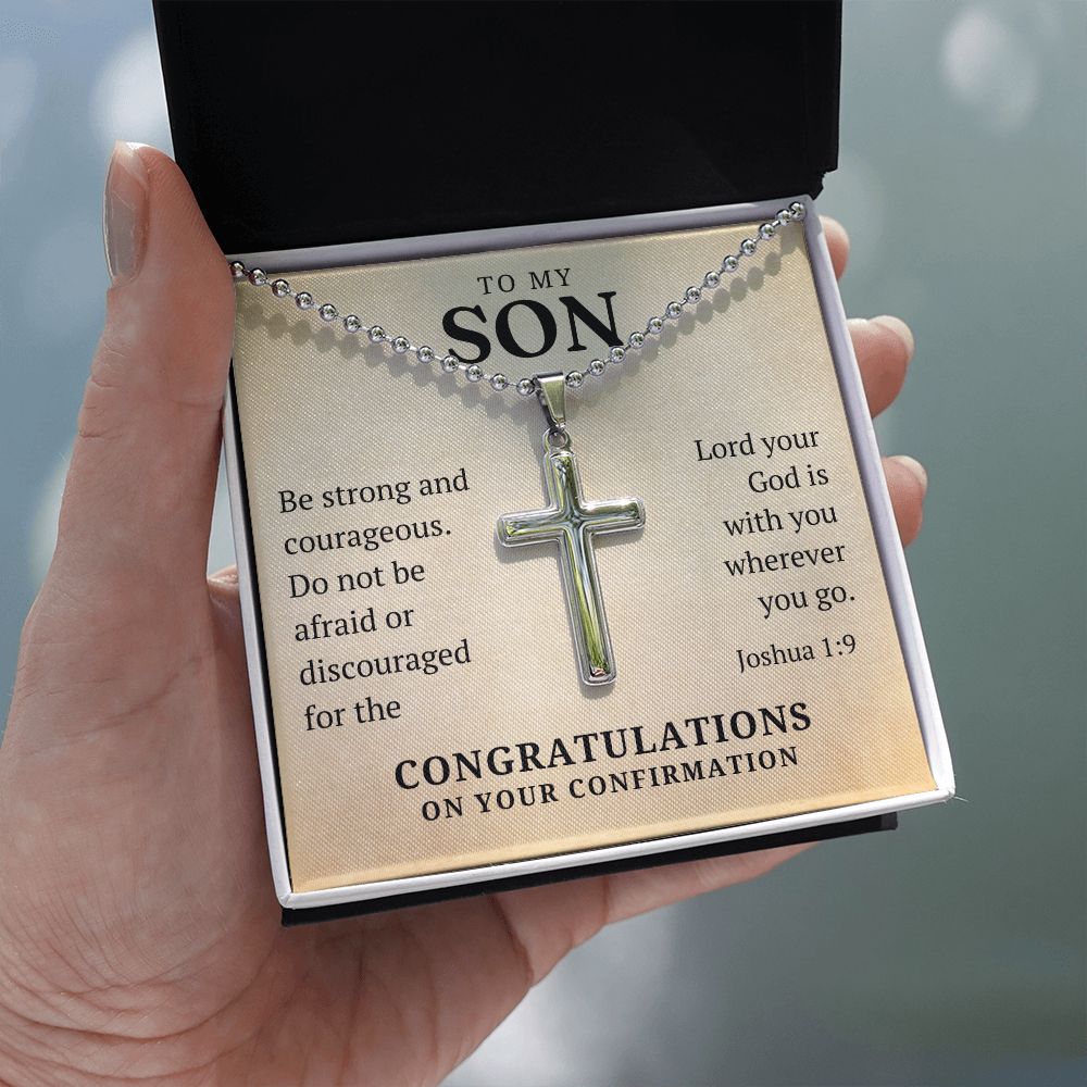 Confirmation Gift For Boy | Be Strong Cross Necklace 0803CN