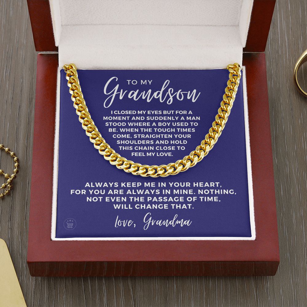 Grandson Gift from Grandma | In Your Heart Cuban Link Chain 0612T6