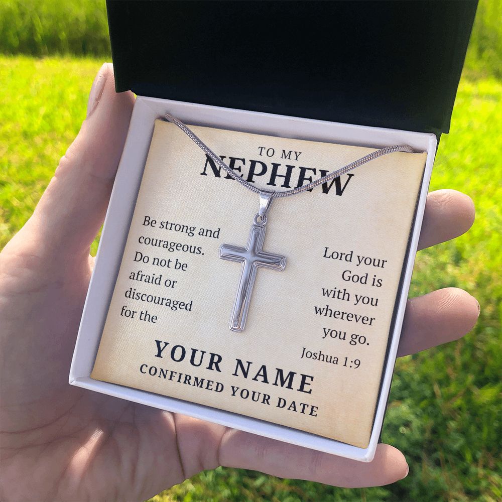 Personalized Confirmation Gift For Boy - Nephew | Be Strong Cross Necklace 0806T2SSN