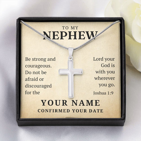 Personalized Confirmation Gift For Boy - Nephew | Be Strong Cross Necklace 0806T2SSN