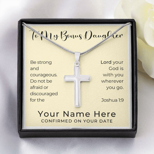 Personalized Confirmation Gift for Girl - Bonus Daughter | Cross Stainless Steel Necklace 0823T2SSCN