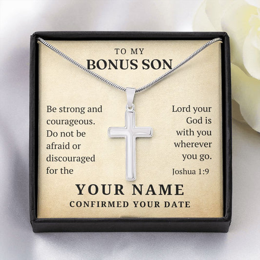 Personalized Confirmation Gift For Boy - Bonus Son | Be Strong Cross Necklace 0803T2SSCN