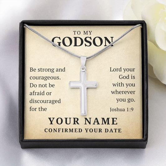 Christian Gift For Him - Godson | Be Strong Cross Necklace 0826XXT3SSCN