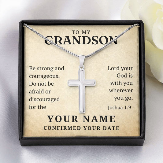 Personalized Confirmation Gift For Boy - Grandson | Be Strong Cross Necklace 0805T2SSCN